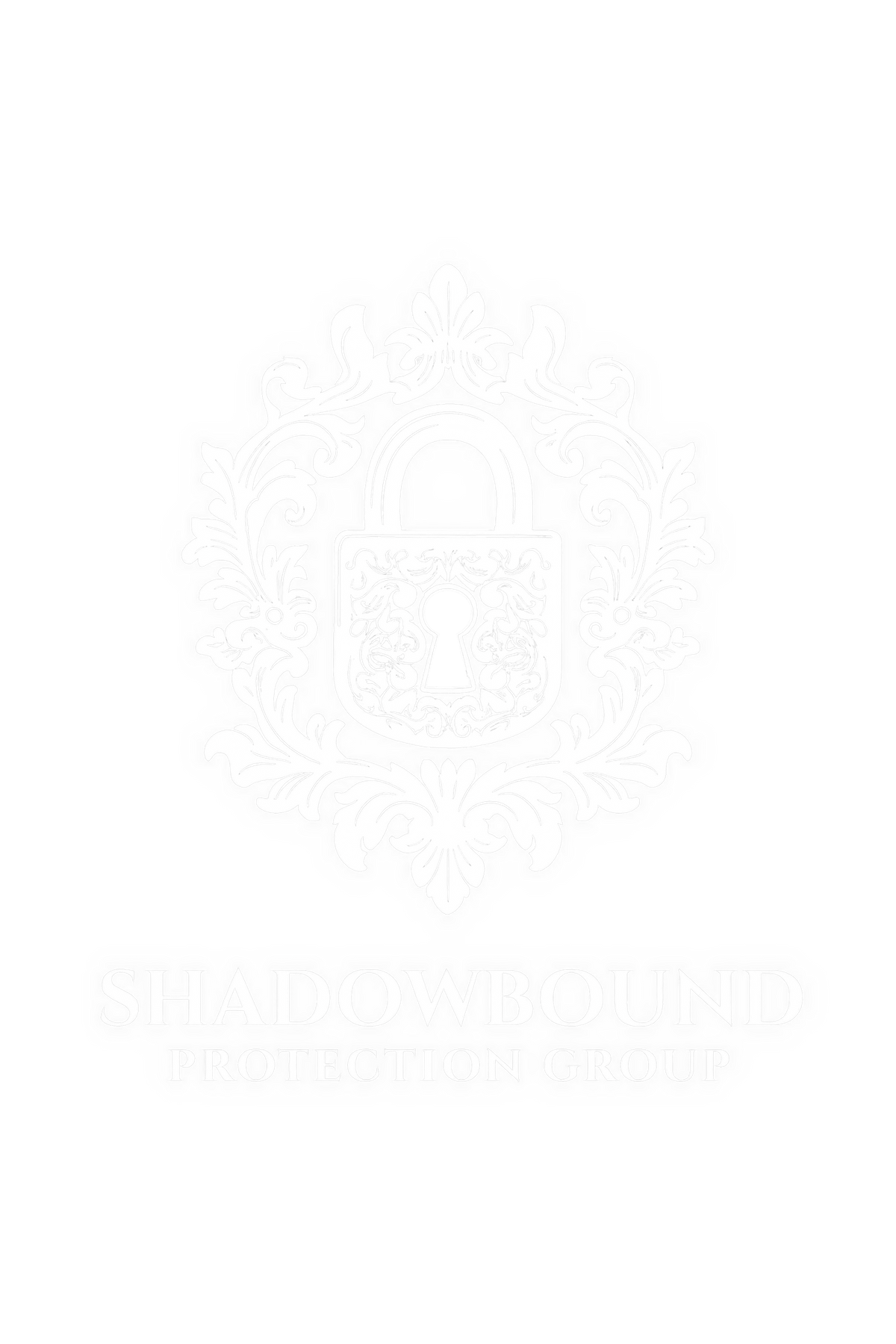 A white ornate padlock with a keyhole is surrounded by an intricate floral frame on a light gray background.